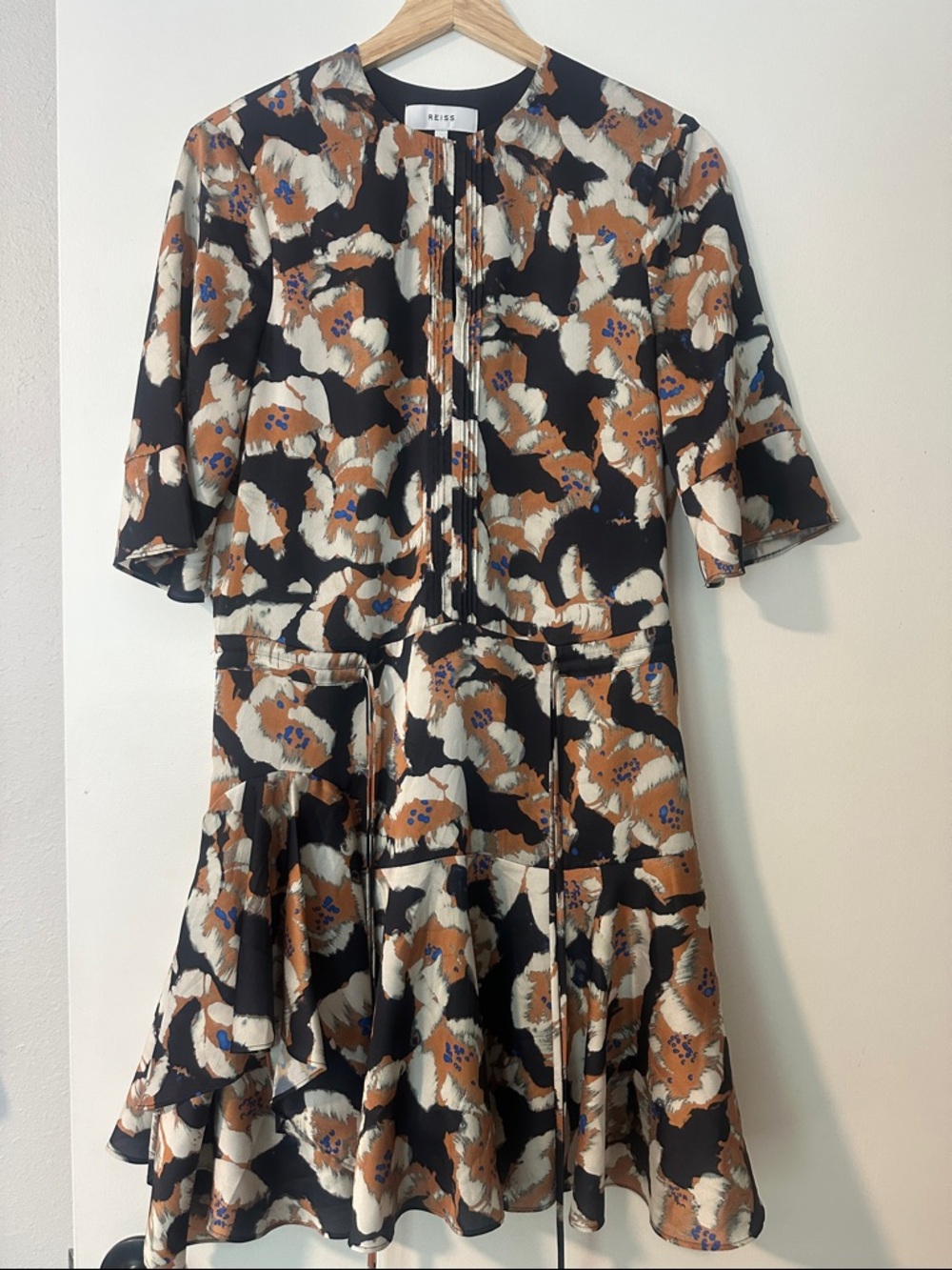 Reiss Black Floral-Print Short-Sleeve Dress